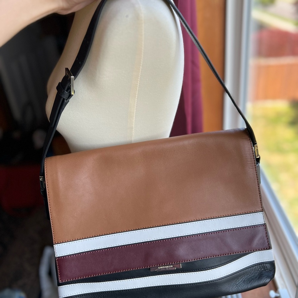 Karen Millen Brown and White and Black Leather Shoulder Bag